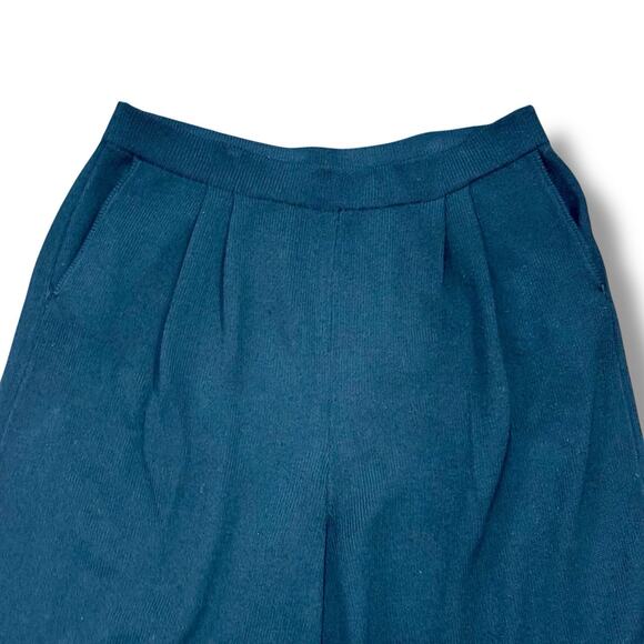 St John Size 14 Black Pleated Front Wide Leg Knit Pull-on Pants USA - Picture 2 of 5